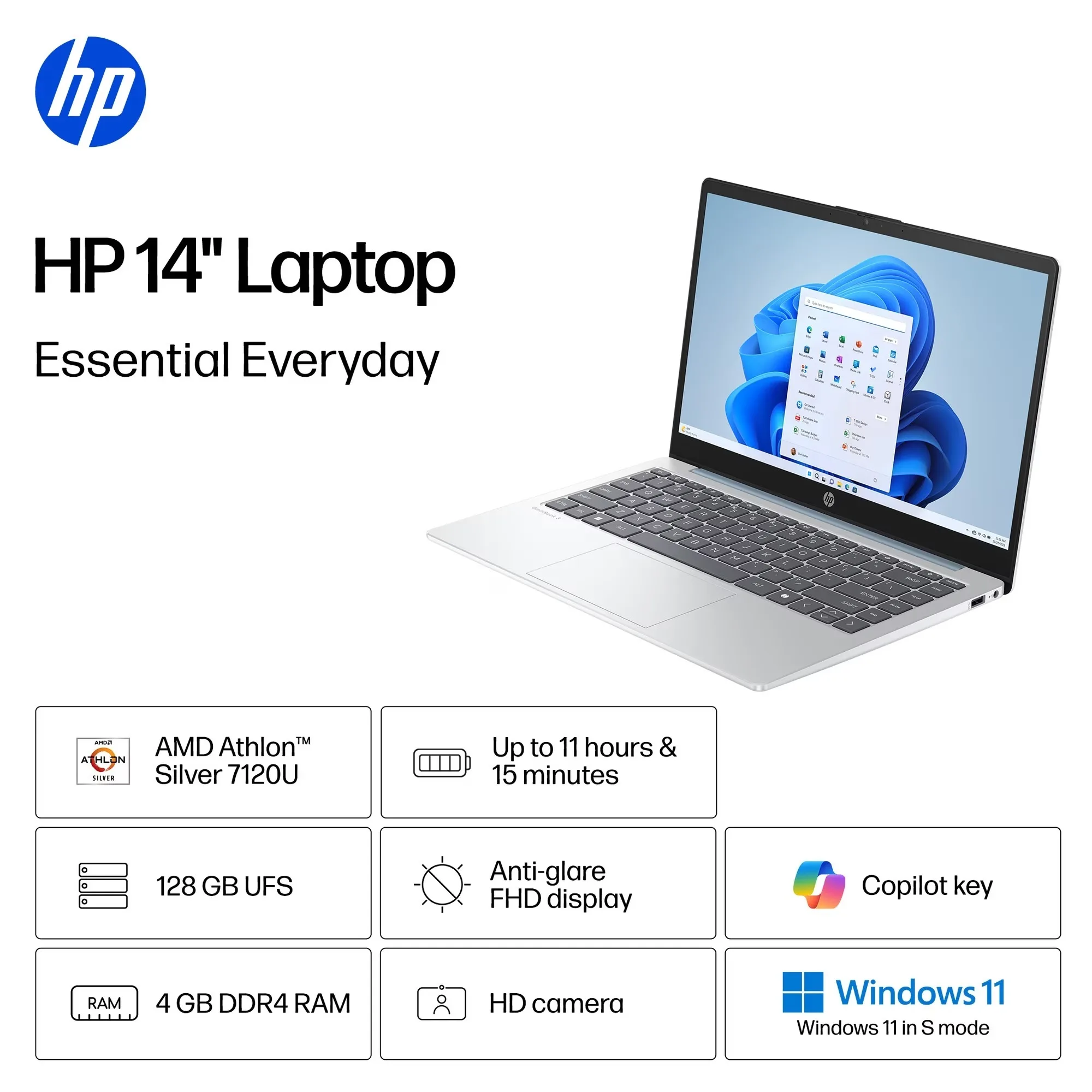 HP 14" HD Laptop, 4GB RAM, 256GB SSD, Windows 11 - Image 3