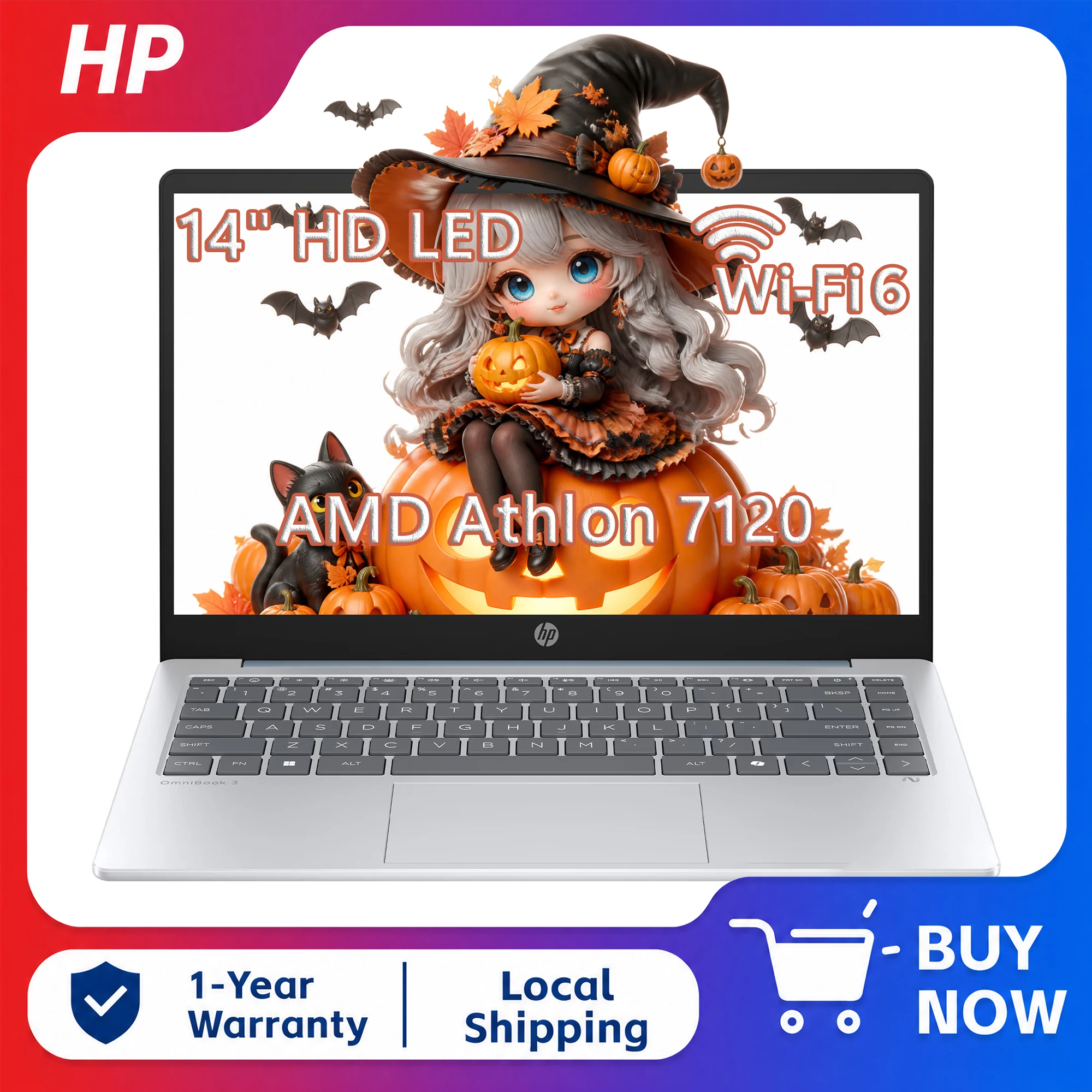 HP 14" HD Laptop, 4GB RAM, 256GB SSD, Windows 11 - Image 1