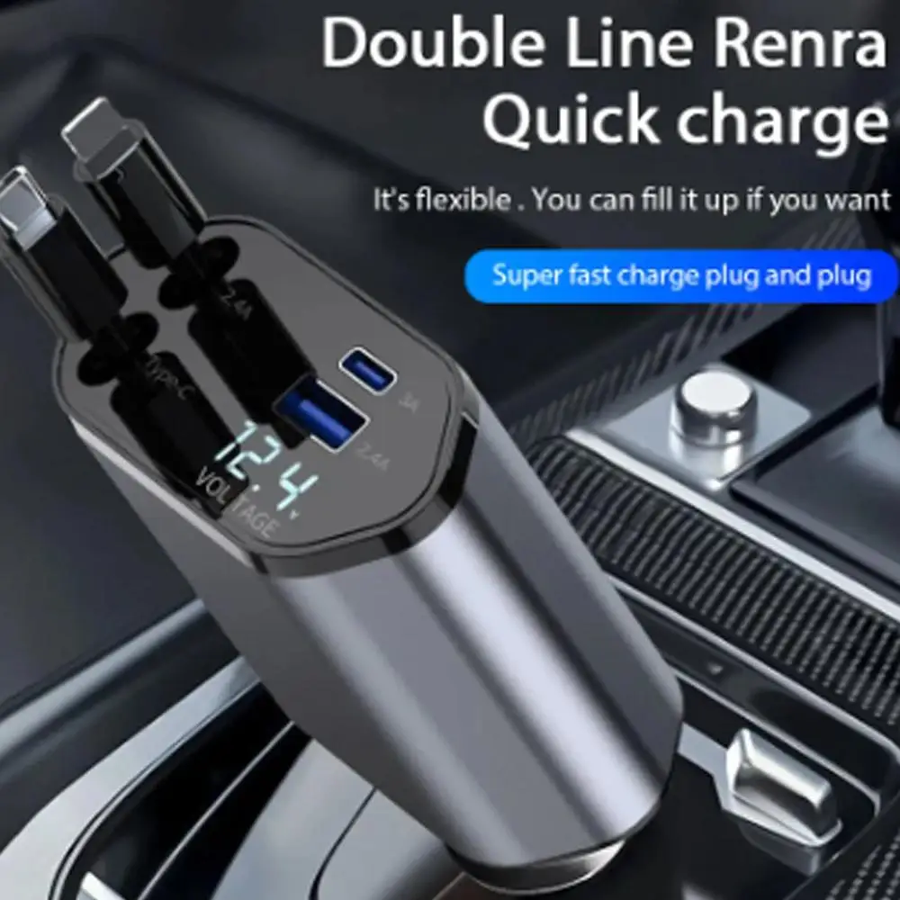 4-in-1 120W Retractable Car Charger - Image 2