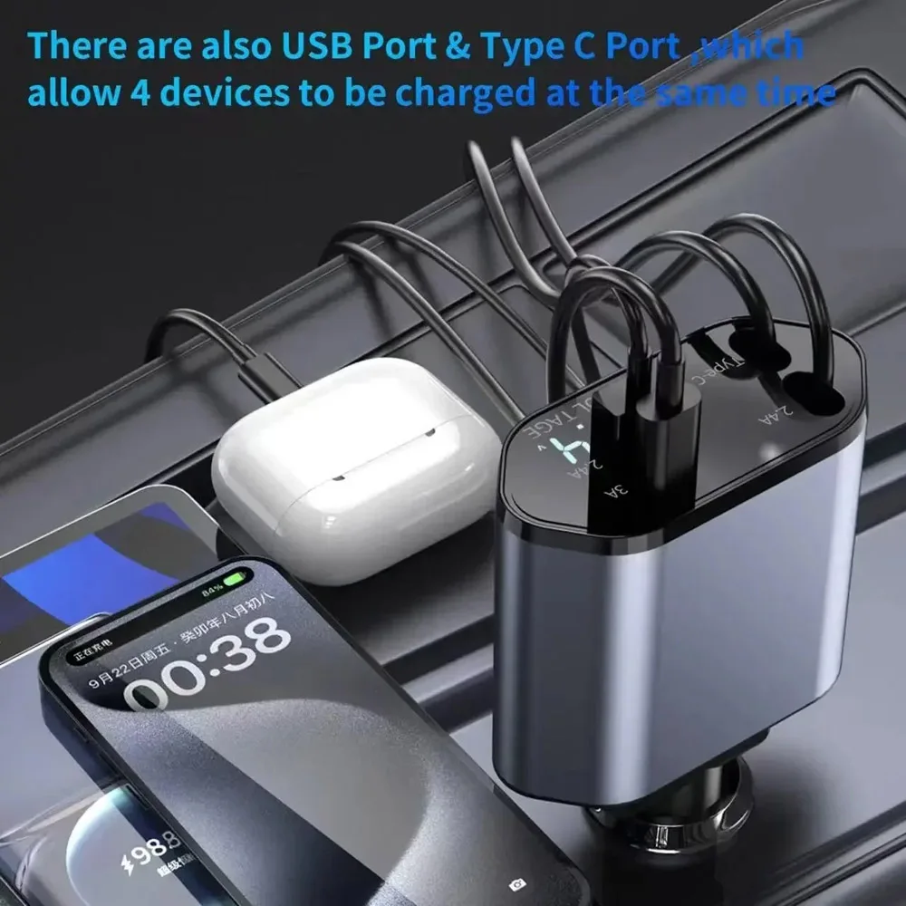 4-in-1 120W Retractable Car Charger - Image 4