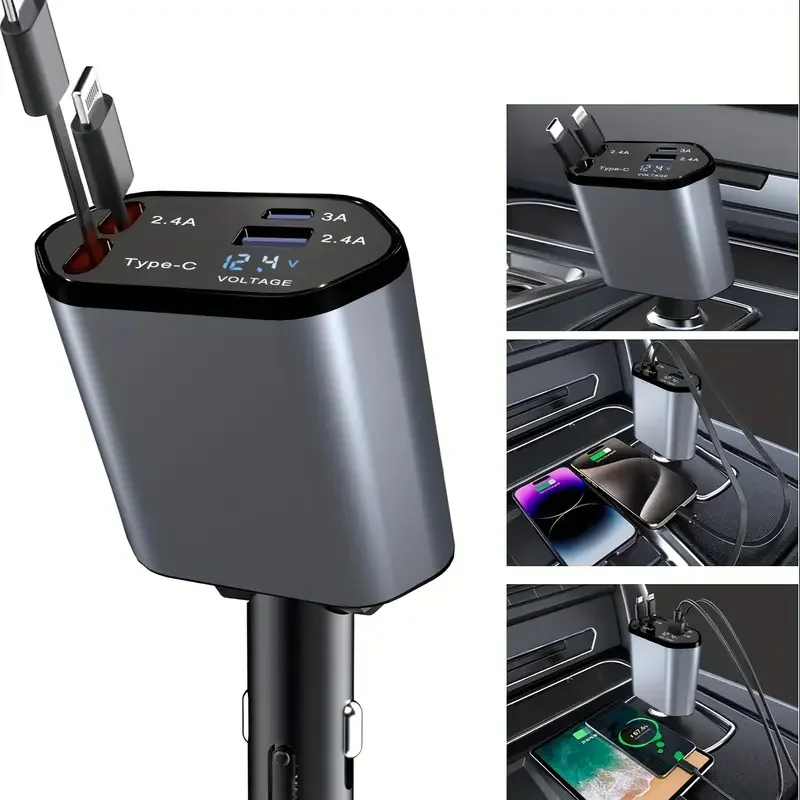 4-in-1 120W USB-C Retractable Car Charger - Image 7
