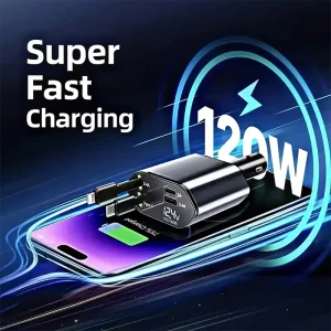 4-in-1 120W USB-C Retractable Car Charger