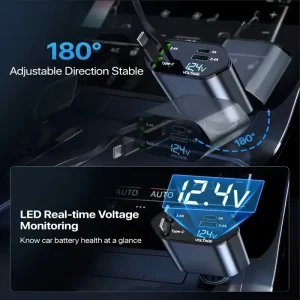 4-in-1 120W USB-C Retractable Car Charger - Thumbnail Image 4