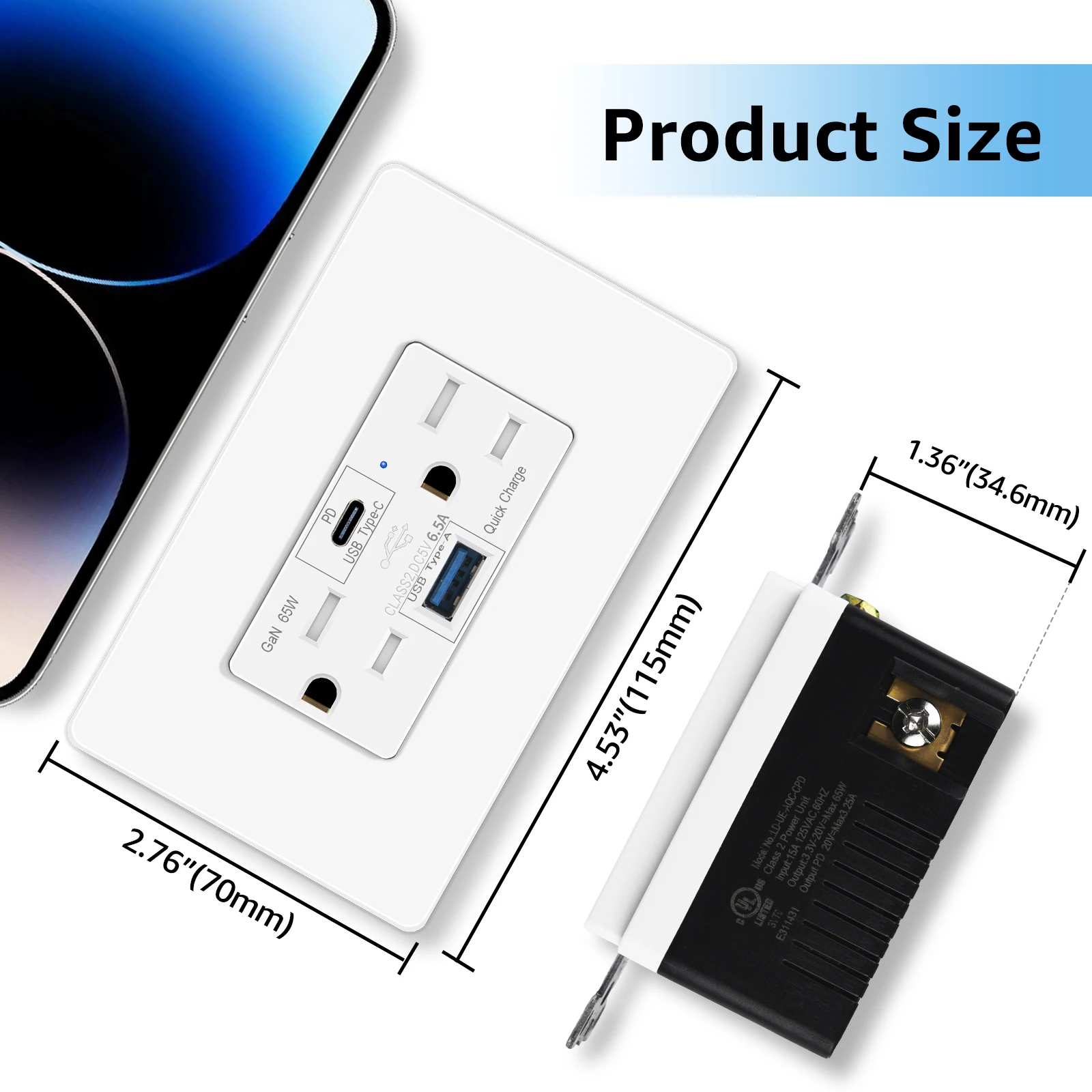 65W GaN USB-C & USB-A Wall Charger Outlet - Image 6