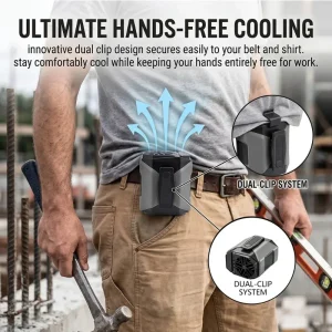 Portable Waist Fan Rechargeable Cooling Fan with Flashlight Neck Hands-Free for Outdoor Indoor Camping Travel As Power Bank - Thumbnail Image 2