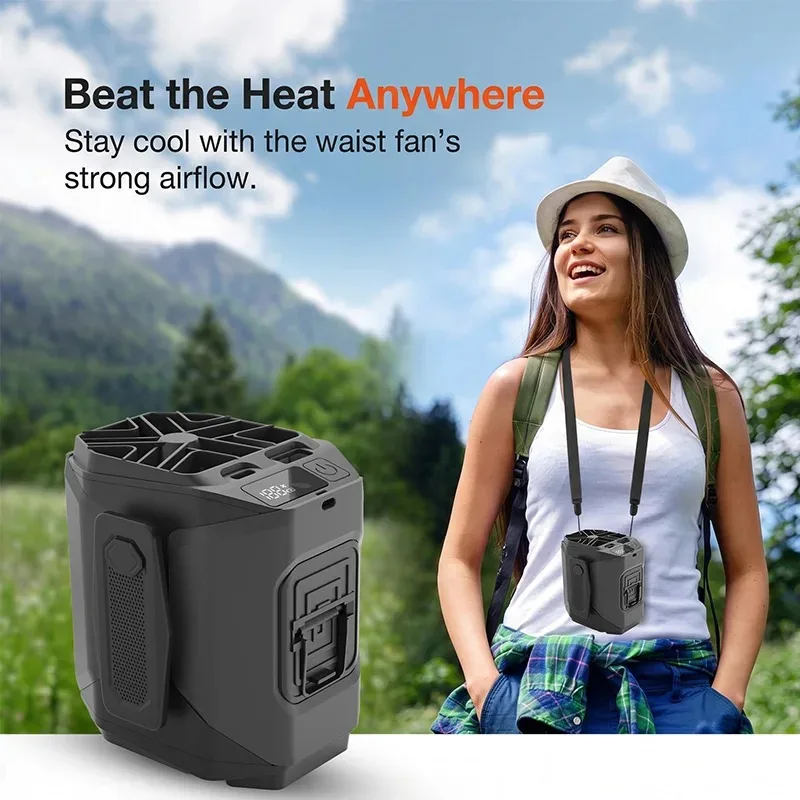 Portable Waist Fan Rechargeable Cooling Fan with Flashlight Neck Hands-Free for Outdoor Indoor Camping Travel As Power Bank - Image 1
