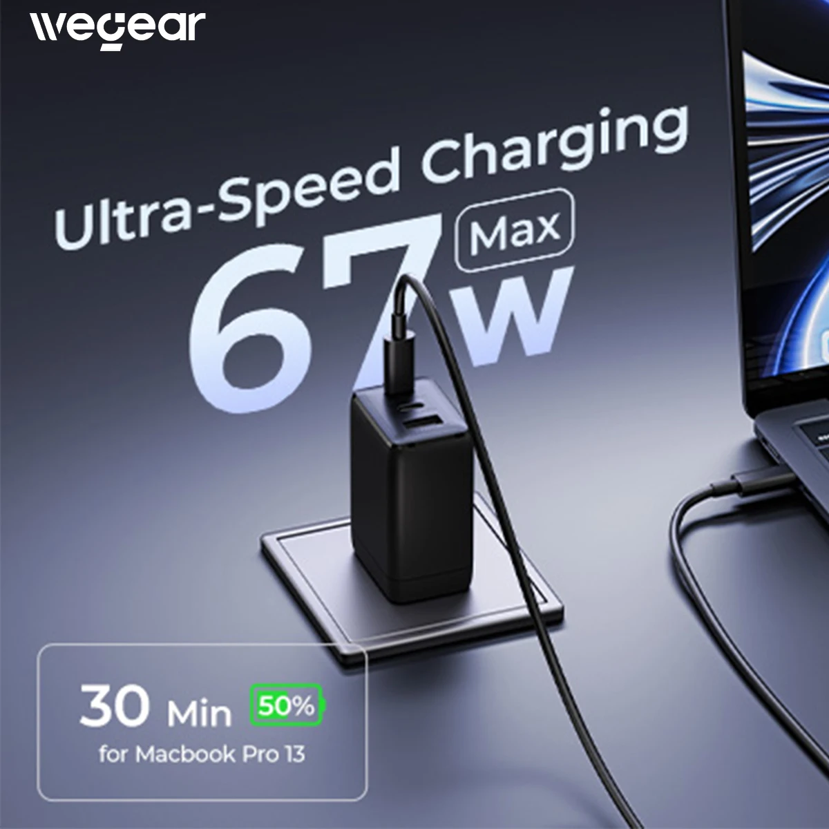 Wegear 67W 3-Port GaN USB-C Charger - Image 1