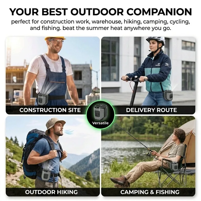 Portable Waist Fan Rechargeable Cooling Fan with Flashlight Neck Hands-Free for Outdoor Indoor Camping Travel As Power Bank - Image 6