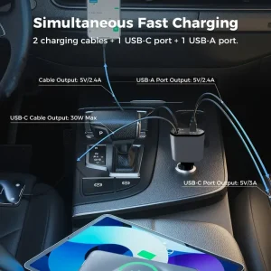 4-in-1 120W USB-C Retractable Car Charger - Thumbnail Image 2