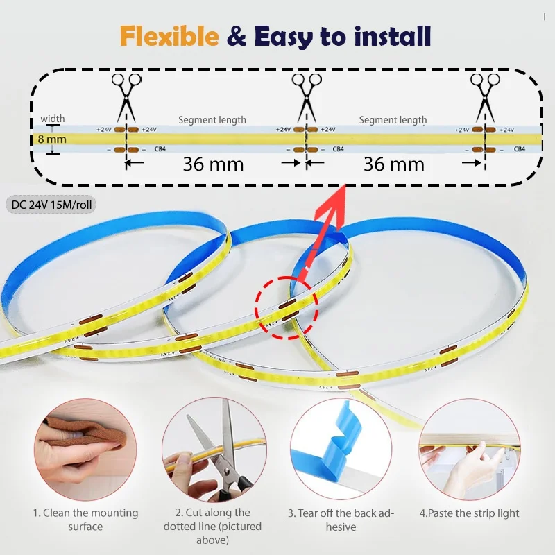 50ft 24V COB LED Strip Light with RF Remote - Image 2