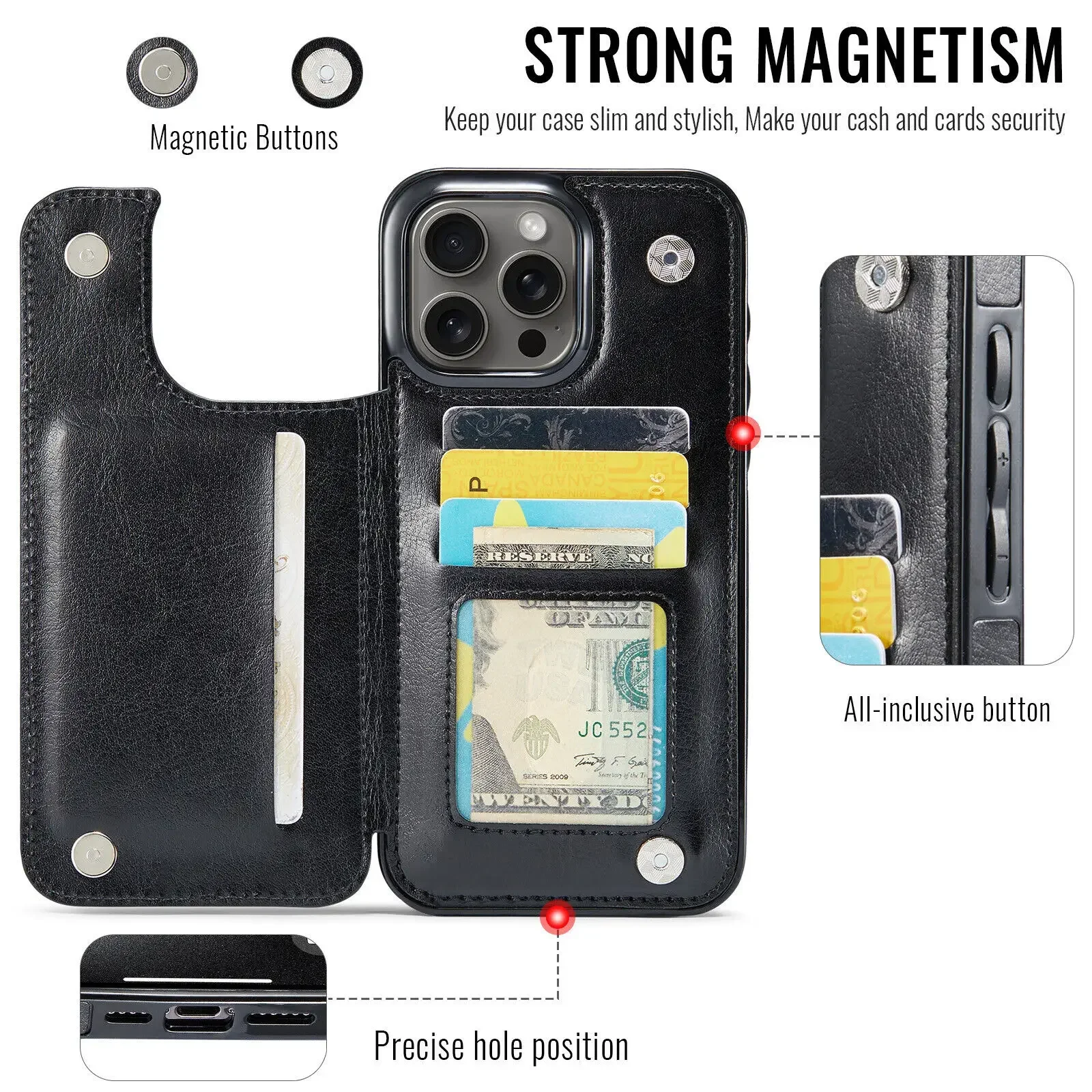 iPhone Leather Wallet Card Holder Case - Image 2