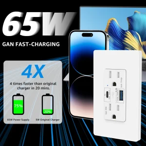 65W GaN USB-C & USB-A Wall Charger Outlet