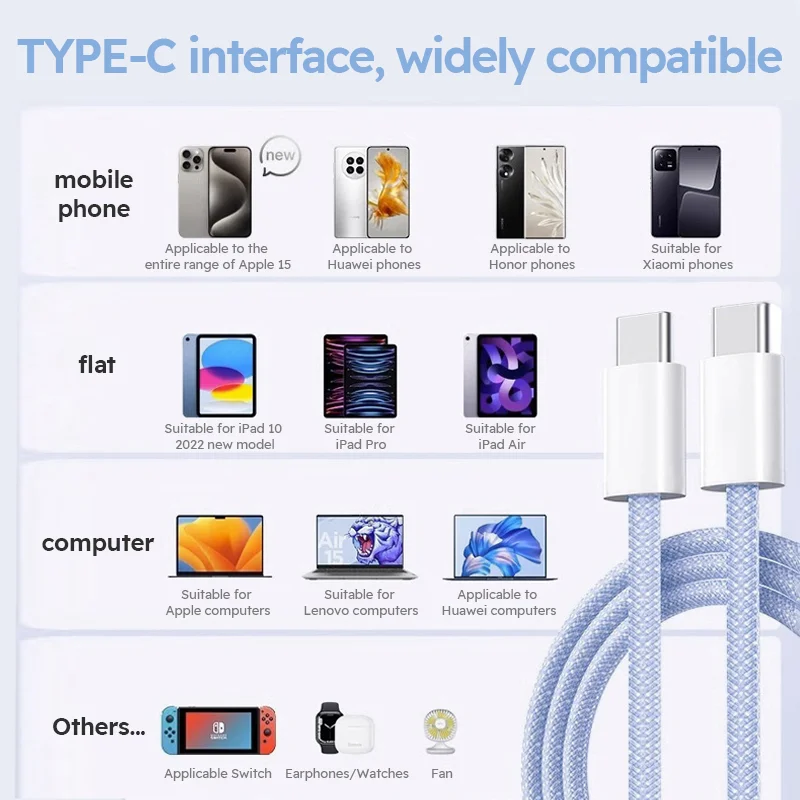 3-Pack 6FT 60W USB-C Fast Charging Cables - Image 6