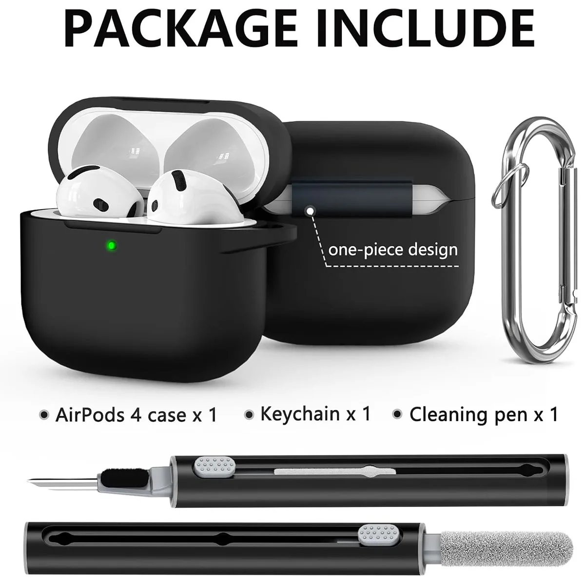AirPods 4 Shockproof Silicone Case with Keychain - Image 2