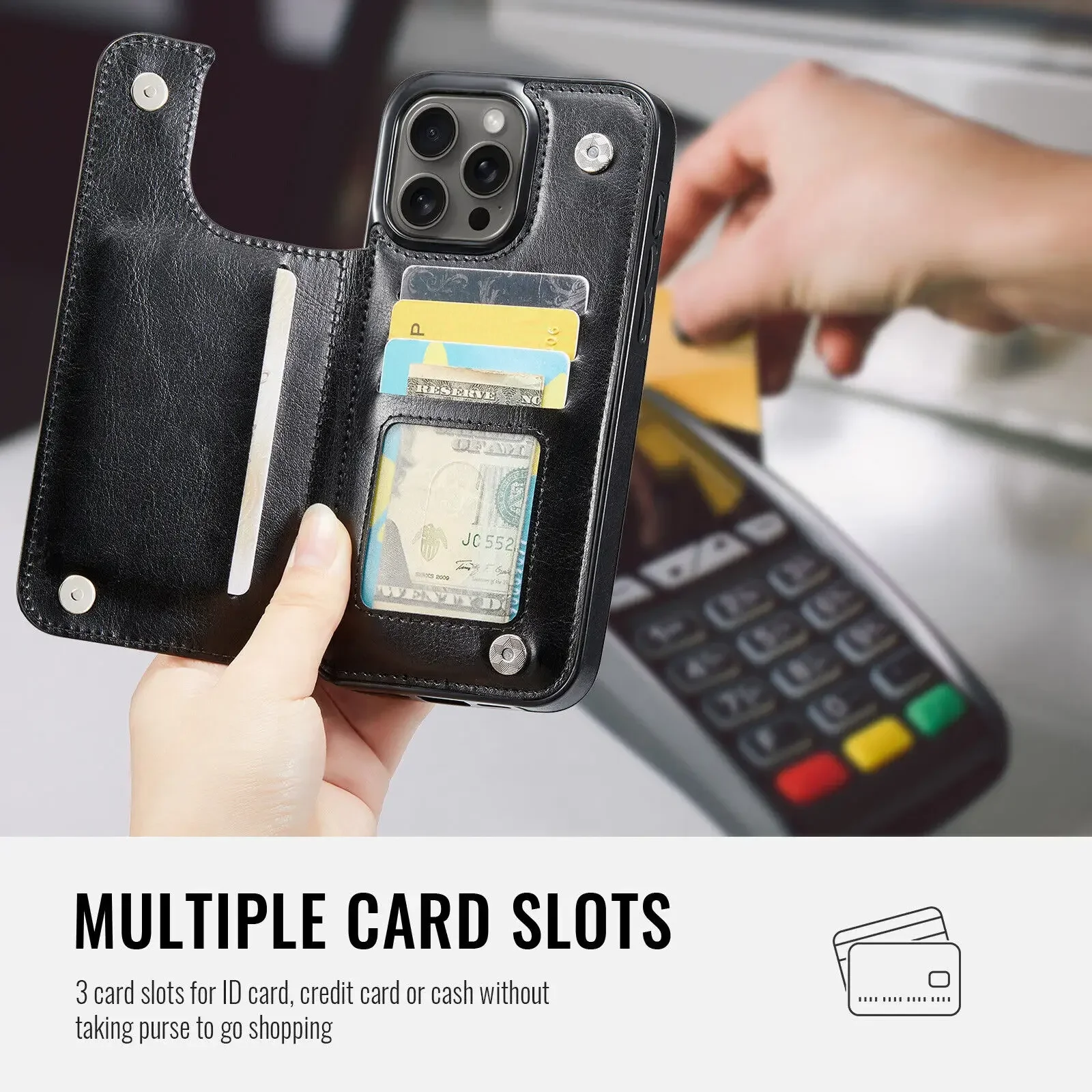 iPhone Leather Wallet Card Holder Case - Image 3
