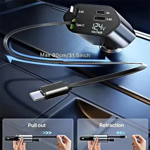 4-in-1 120W USB-C Retractable Car Charger - Thumbnail Image 5